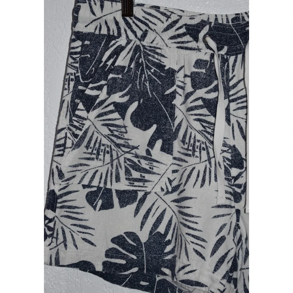 Nautica Womens LARGE Linen Blend Shorts Pull-On Tropical Hawiian Pockets Blue - Picture 9 of 16
